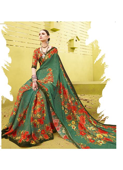 Shop Green Printed Saree Online Bridal Sarees