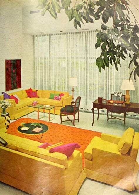Bright Yellow Sofas In Vintage 1960s Living Room Decor 1966 770x1076 