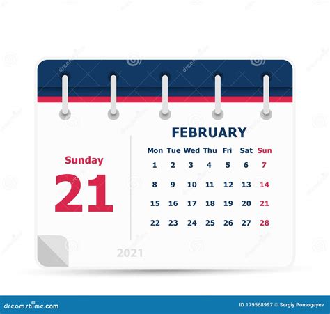 February 21 Calendar Icon 2021 Stock Vector Illustration Of
