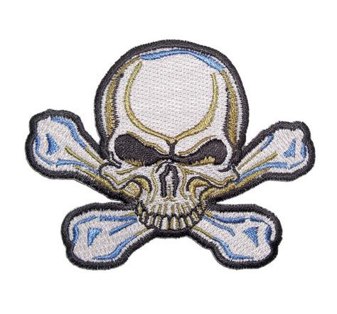 Blue And White Skull With Crossbones Embroidered Biker Patch Quality