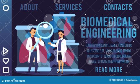 Biomedical Engineering Website Banner Layout Cartoon Flat Vector