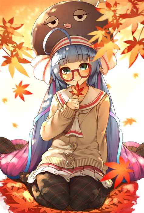 Safebooru 1girl Ahoge Autumn Leaves Bangs Beige Cardigan Buttons Cardigan Closed Mouth