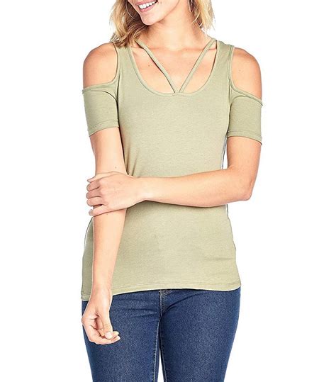 kaylee xo sexy cold shoulder low cut criss cross caged strappy short sleeve shirt top