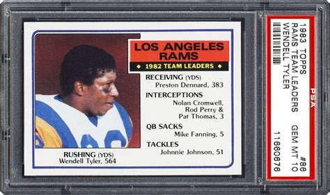 1983 Topps Rams Team Leaders Wendell Tyler Psa Cardfacts