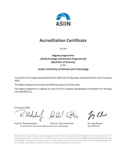 ASIIN Accreditation Certificate