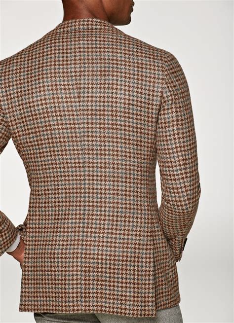Mid Brown Houndstooth Havana Jacket Wool Alpaca Polyamide Single
