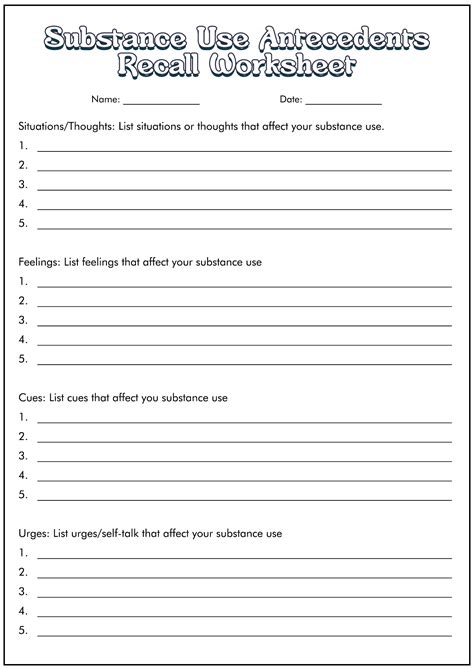Substance Abuse Group Activities Worksheets