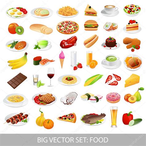 Big Vector Set Isolated Food Icons Delicious Dishes Healthy Food