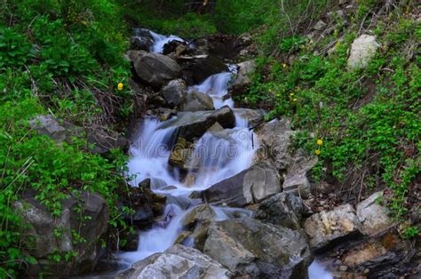 Beautiful Waterfall With Clear Water On A Mountain Stream In The Forest
