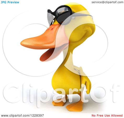 Clipart Of A 3d Yellow Duck Wearing Sunglasses And Facing Left