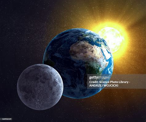 Earth Moon And Sun Artwork Illustration Getty Images
