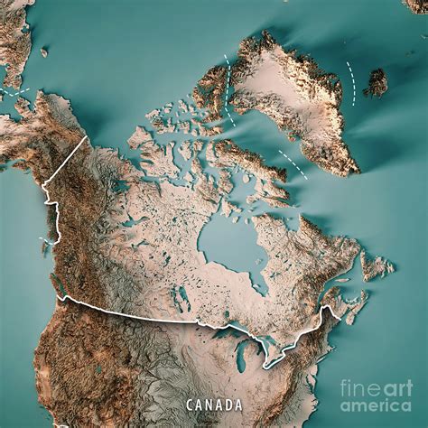 Canada 3d Render Topographic Map Neutral Border Digital Art By Frank