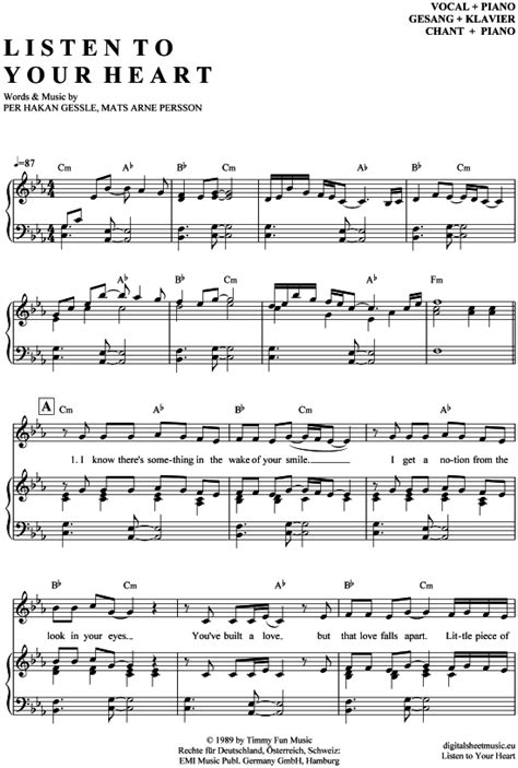 Barfuß am klavier (english translation). Listen to your heart (Klavier + Gesang) Roxette [PDF Noten ...