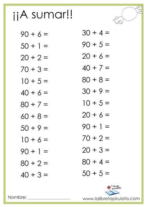 Sumas con decenas exactas fichas para imprimir primaria matemáticas