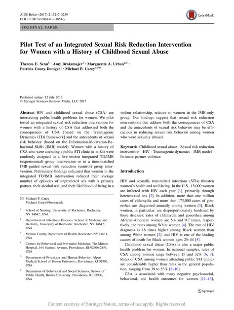 Pilot Test Of An Integrated Sexual Risk Reduction Intervention For Women With A History Of