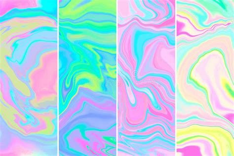 Abstract Marble Holographic Raster Backgrounds Set Stock Illustration