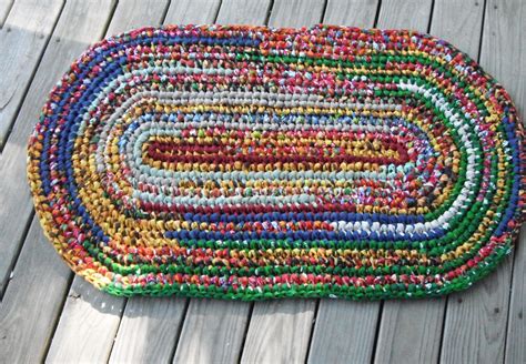Sold Hand Crocheted Oval Rag Rug Done In Mixed Colors Rag Rug Hand