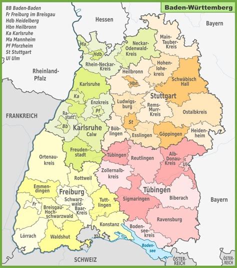Administrative Divisions Map Of Baden Württemberg Karte Baden