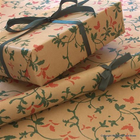 Natural Christmas Kraft Patterned Brown Gift Wrapping Paper Christmas Holly Metres Rolled