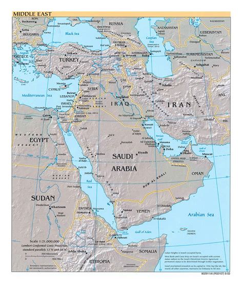 Detailed Political Map Of The Middle East With Relief Major Cities And