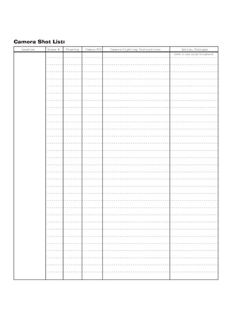 Shot List Template Free Templates In Pdf Word Excel Download