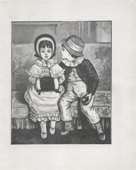 Victorian Children Whispering Secrets Vintage Bookplate Illustration