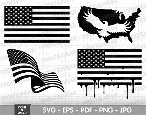 American Flag Silhouette Svg Bundle Black And White Flag Svg Etsy