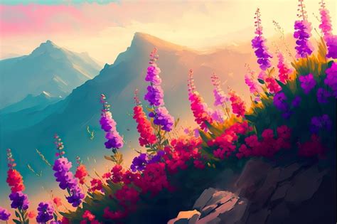 Premium Photo Pink Flowers Grow In The Mountains Beautiful Landscape