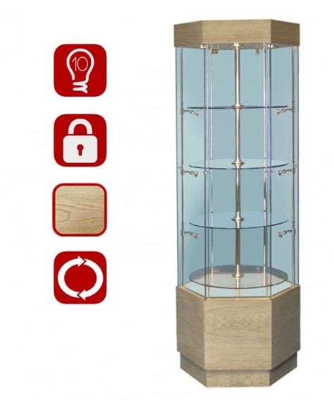 640mm Hexagonal Wooden Revolving Cabinet With Storage And Branding A5220 31 Glass Cabinets