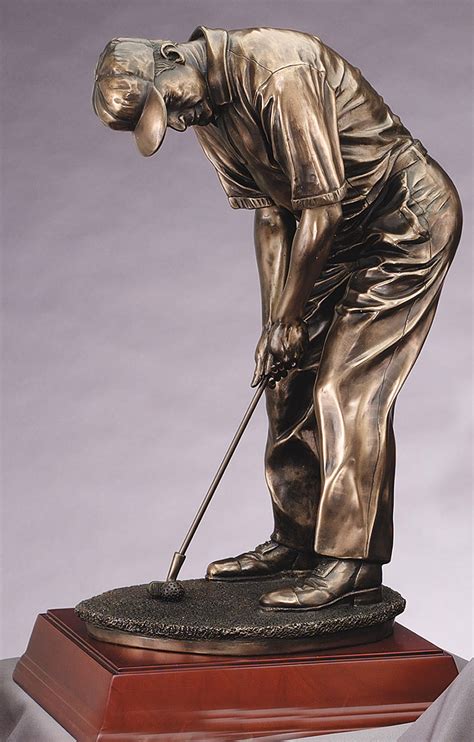17″ Resin Male Golf Sculpture On Wood Base
