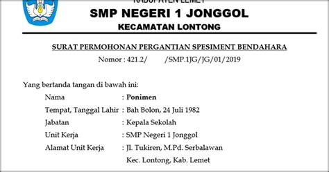 Contoh Surat Pergantian Kepala Sekolah Download Contoh Sk Pengganti