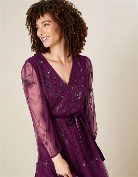 Eva Long Sleeve Midi Dress Purple