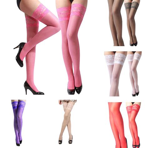 women lady lace top stay up thigh high stockings nightclubs sexy stockings red purple black