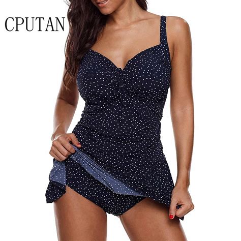 Cputan 2019 Tankini Swimsuit Skirt Vintage Swimwear Women Polka Dots Bathing Suit Dress Tummy