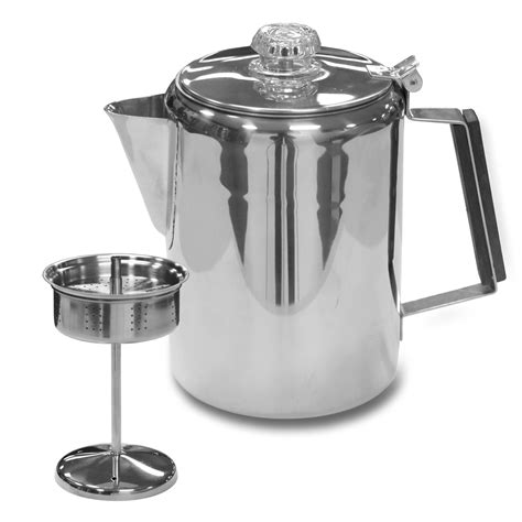 Combine 12 oz of coffee beans with 64 fl oz of water. Stansport Stainless Steel Percolator Coffee Pot & Reviews ...