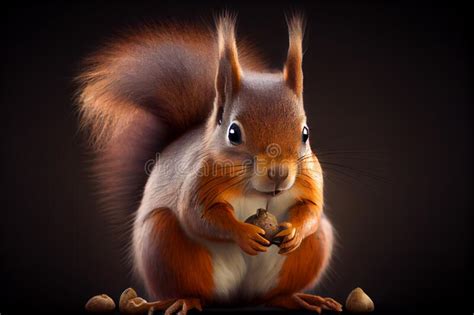 Cute Squirrel With Fluffy Tail Ai Generated Stock Image Image Of