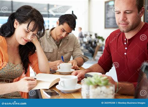 Customers In Busy Coffee Shop Stock Photo Image Of Happy