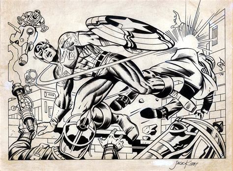 Original Captain America Pencil Illustration By Jack Kirby With Inks By Dave Stevens 1974 R
