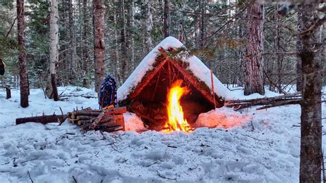 Solo Winter Overnight Bushcraft Camp Camping