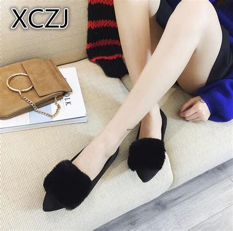 Xczj 2017 Autumn Winter High Quality Flock Flat Womens Shoes Pointed