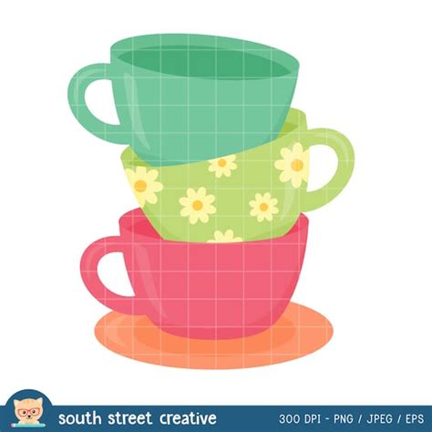 Stack Of Tea Cups Tea Party Cute Clipart By Southstreetcreative