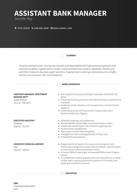 Looking to work in a bank? Banking - Resume Samples and Templates | VisualCV