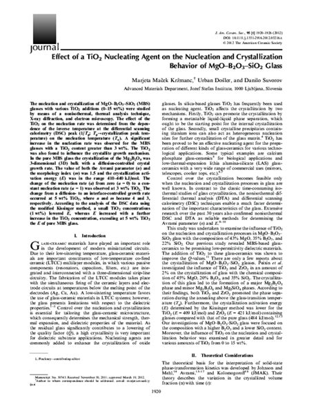 Pdf Effect Of A Tio2 Nucleating Agent On The Nucleation And