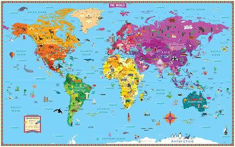 Kids Illustrated Map Of The World Rmc 10 Nebraska Maps And More