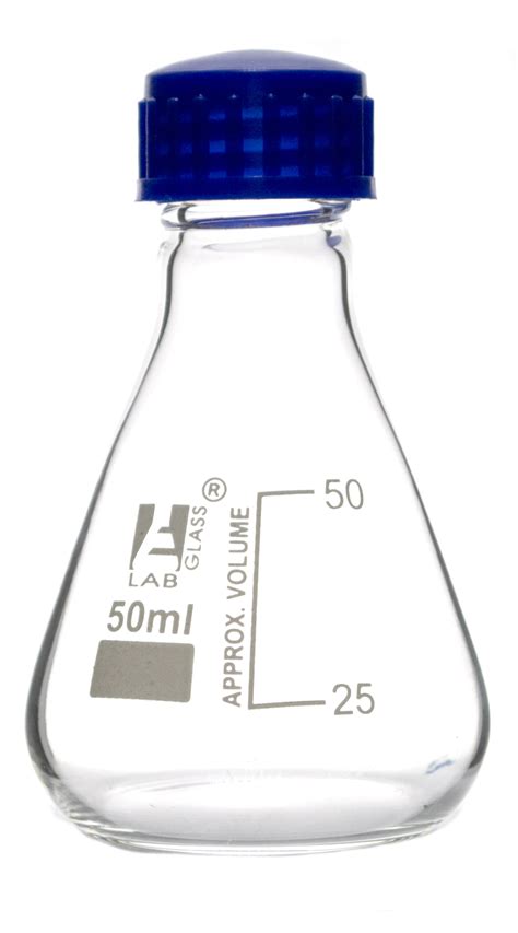 50ml Glass Erlenmeyer Flask With Ptfe Lined Screw Cap Borosilicate 33 Glass Eisco Labs