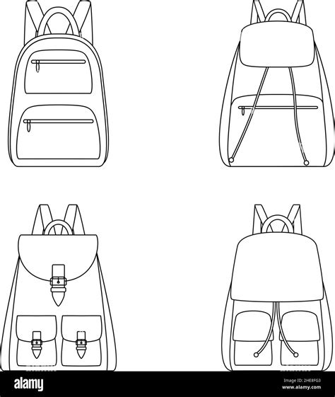 Set Of Outlines Of Backpacks Vector Illustration Stock Vector Image