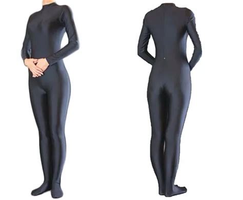 women long sleeve black spandex zentai unitard dance lycra catsuit mock neck full bodysuits