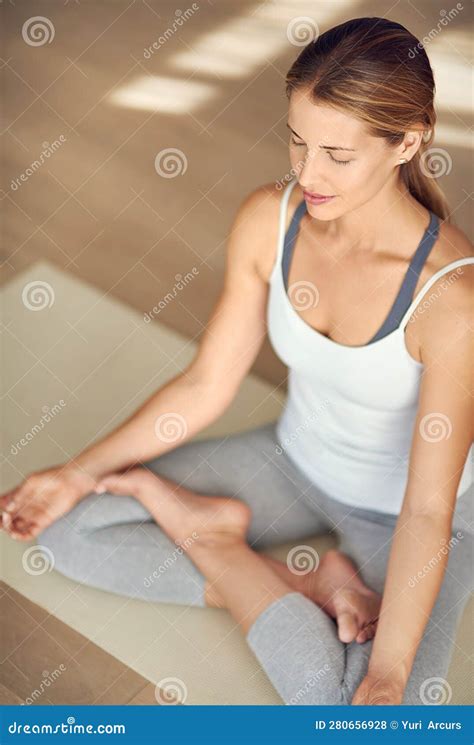 Calm Woman Yoga And Meditation On Mat In Spiritual Wellness Zen Or