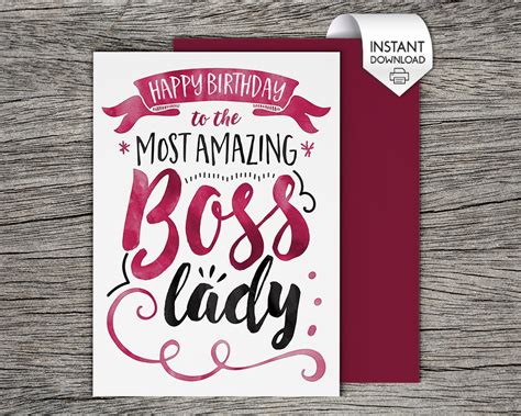 Printable Card Happy Birthday To The Most Amazing Boss Lady Instant Pdf Download Boss Birthday