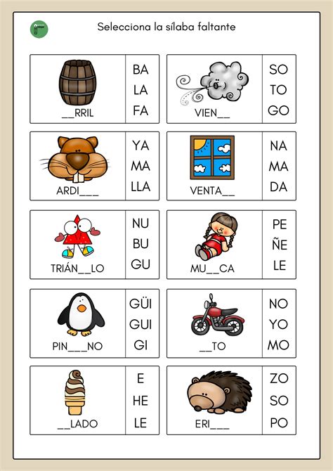 Conciencia SilÁbica Selecciona La Sílaba Faltante Orientacion Andujar